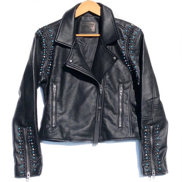 BLANK NYC Black Turquoise Studded Moto Jacket  NWT - Picture 2 of 8